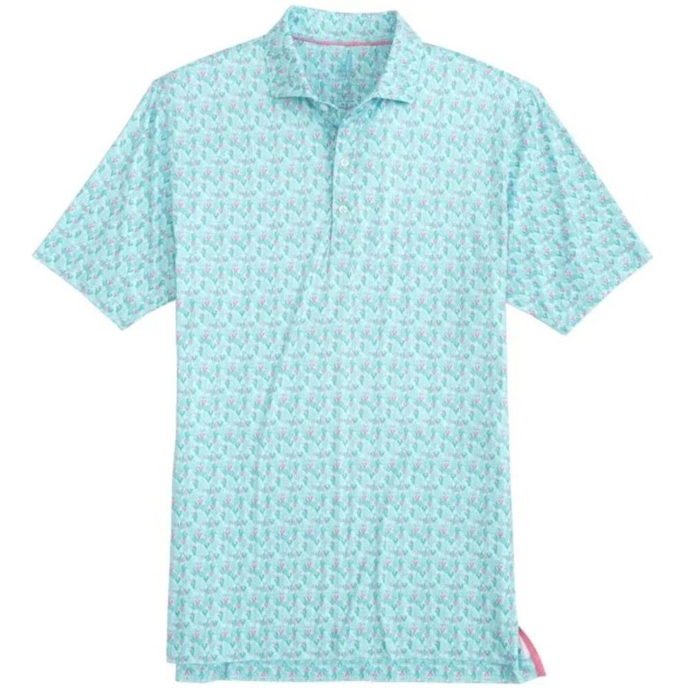 Johnnie O Blue + Pink Cactus Spike Print Short Sleeve Polo Large Golf